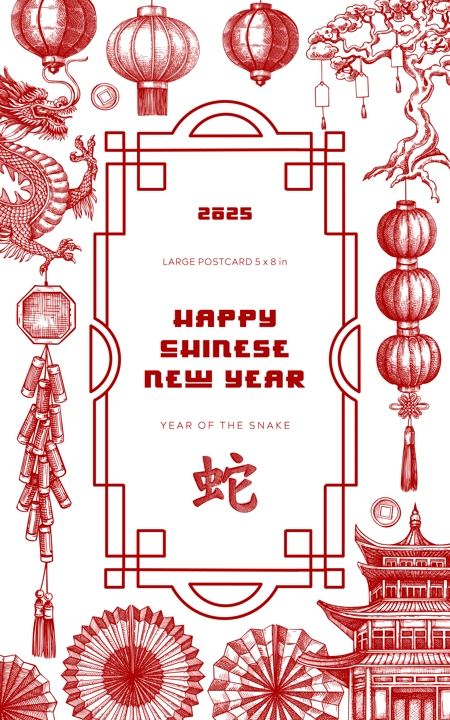 Chinese New Year postcard in Toile style. China sketches. Hand-drawn vector illustrations set. NOT AT generated